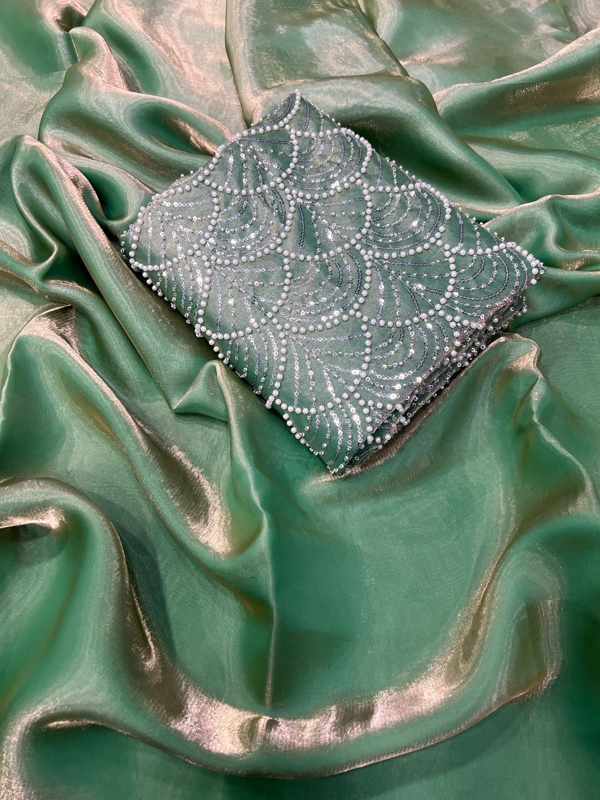 Space silk saree with handwork blouse