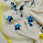 Pure mul cotton saree with blue floral embroidery