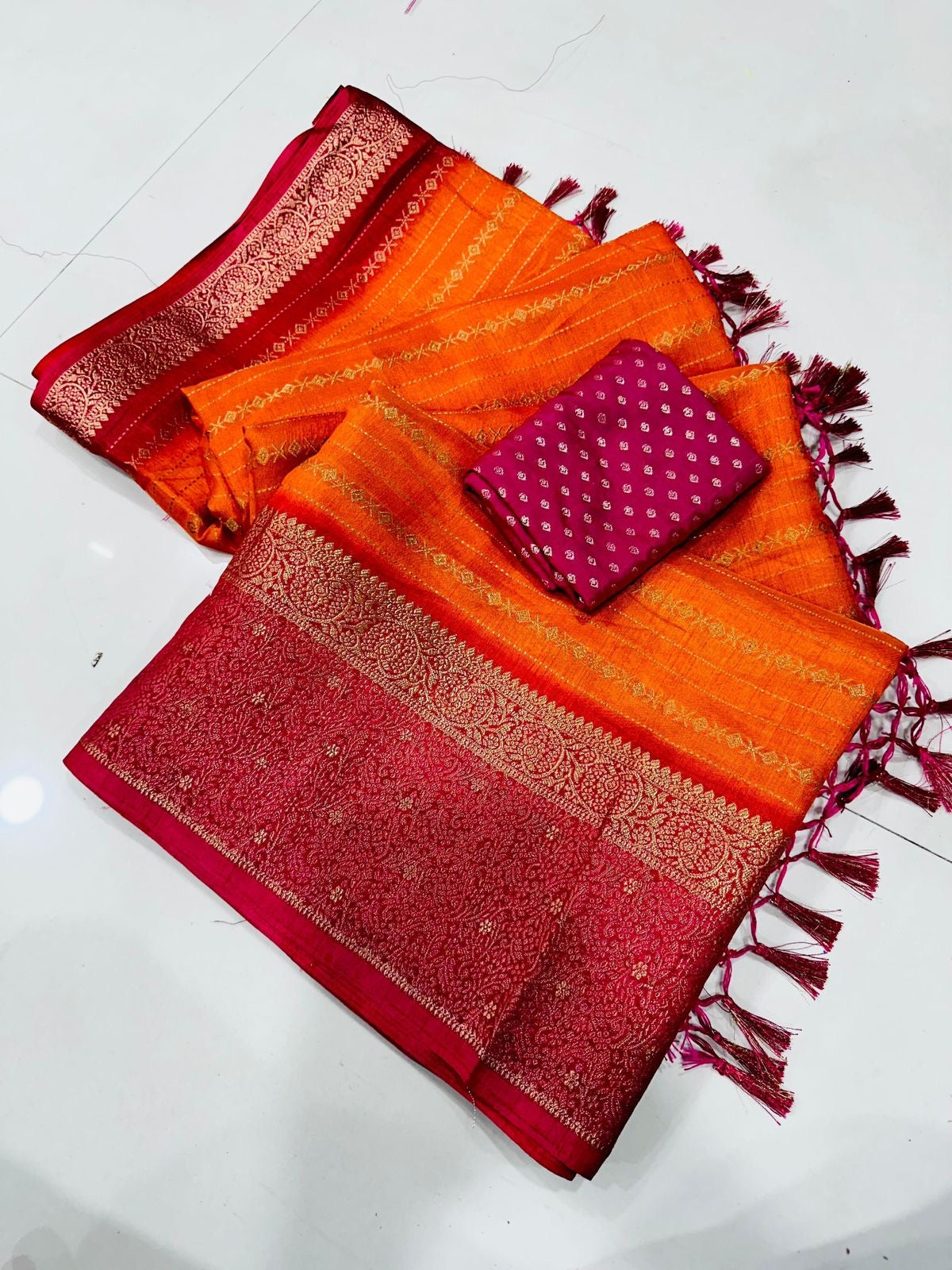 Beautiful semi dola silk sarees with zari lines