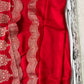 Pure banarasi munga silk saree with zari stripes and scalloped border