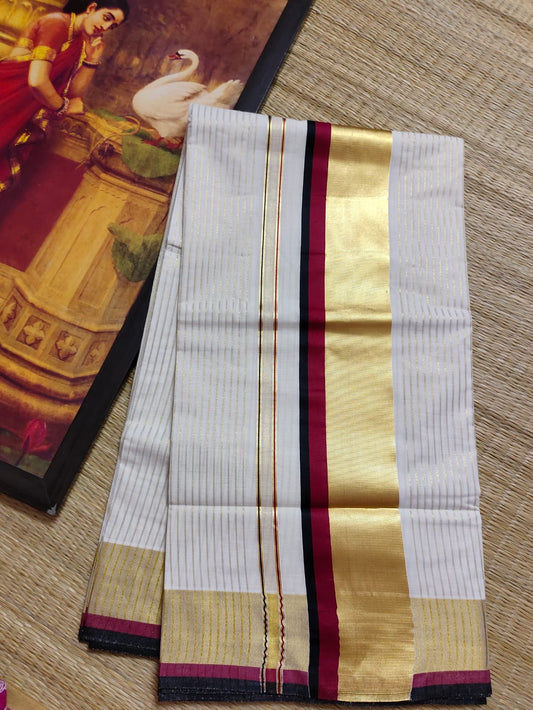 Kerala cotton Zari striped saree