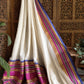 Pure and authentic mul cotton saree with broad kanchi weaved border - blue pink