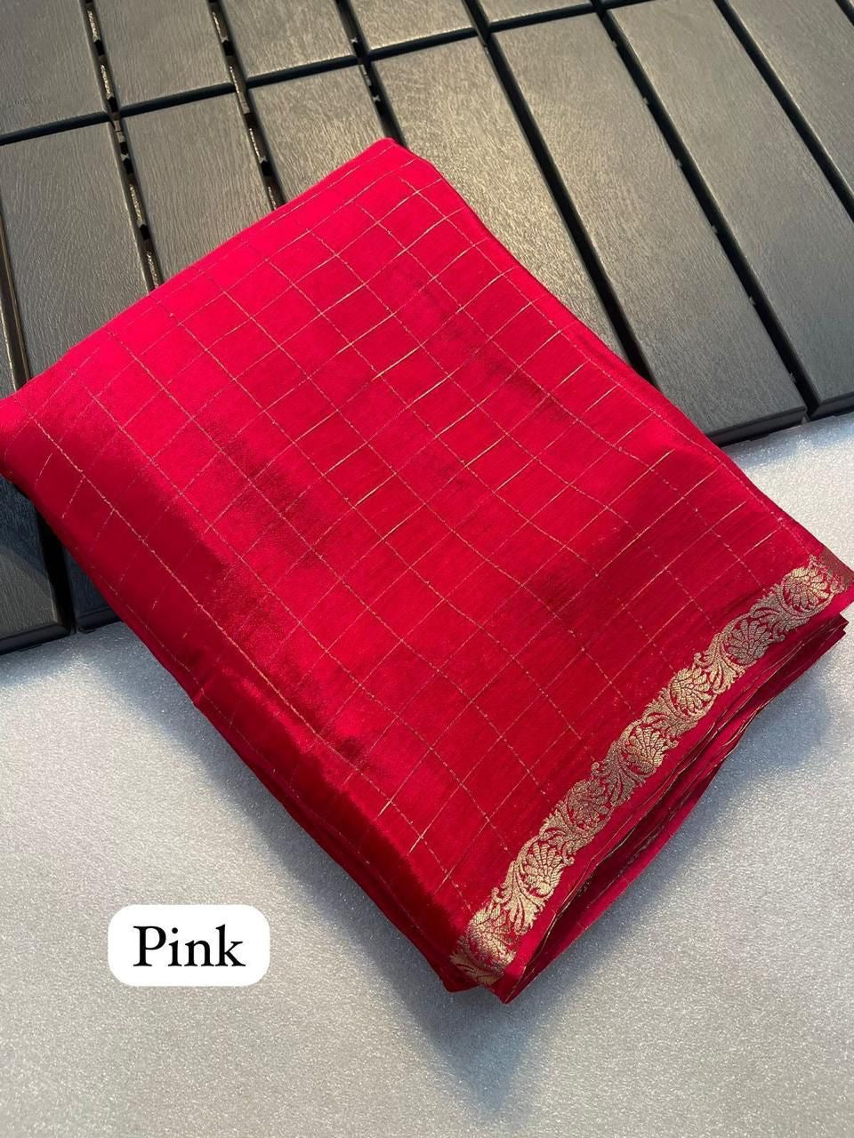 Soft Viscous chinon silk checks saree