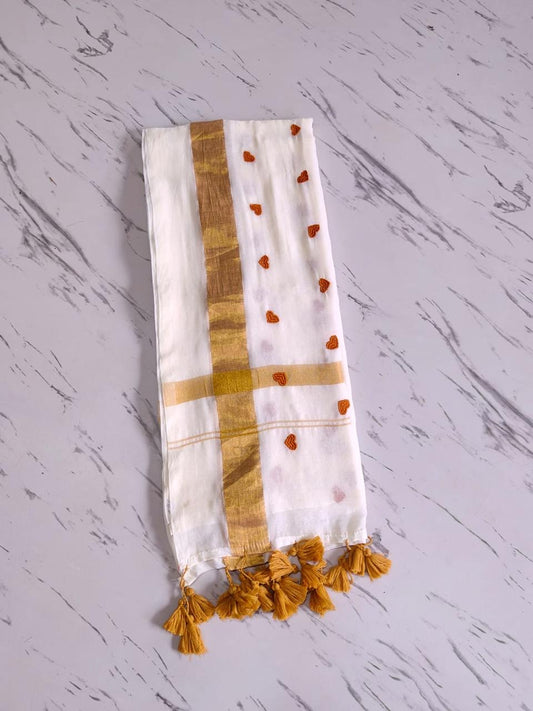 Beautiful soft mul cotton saree with heart embroidery