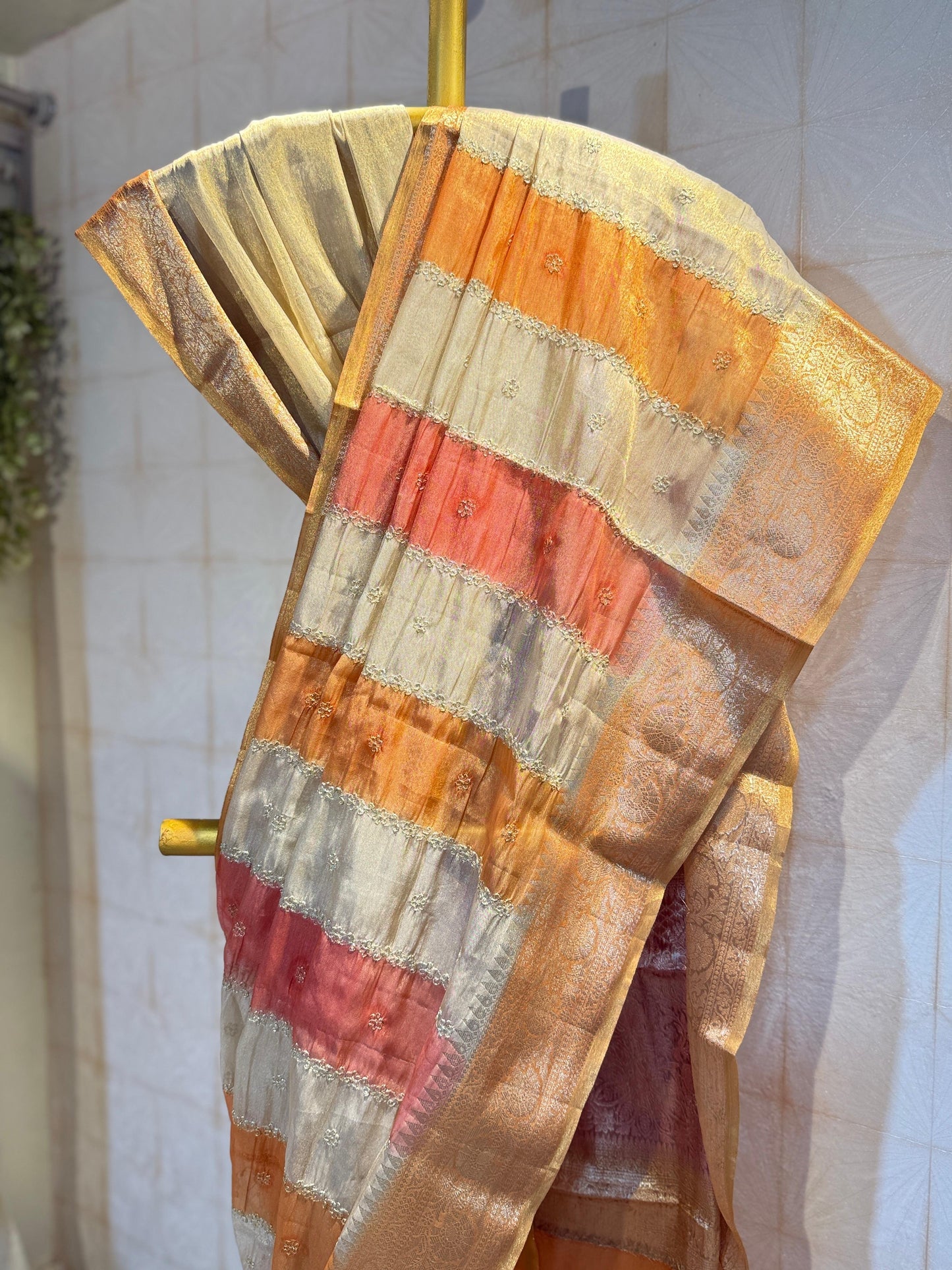 Beautiful soft tissue banarasi saree with embroidery - multi color