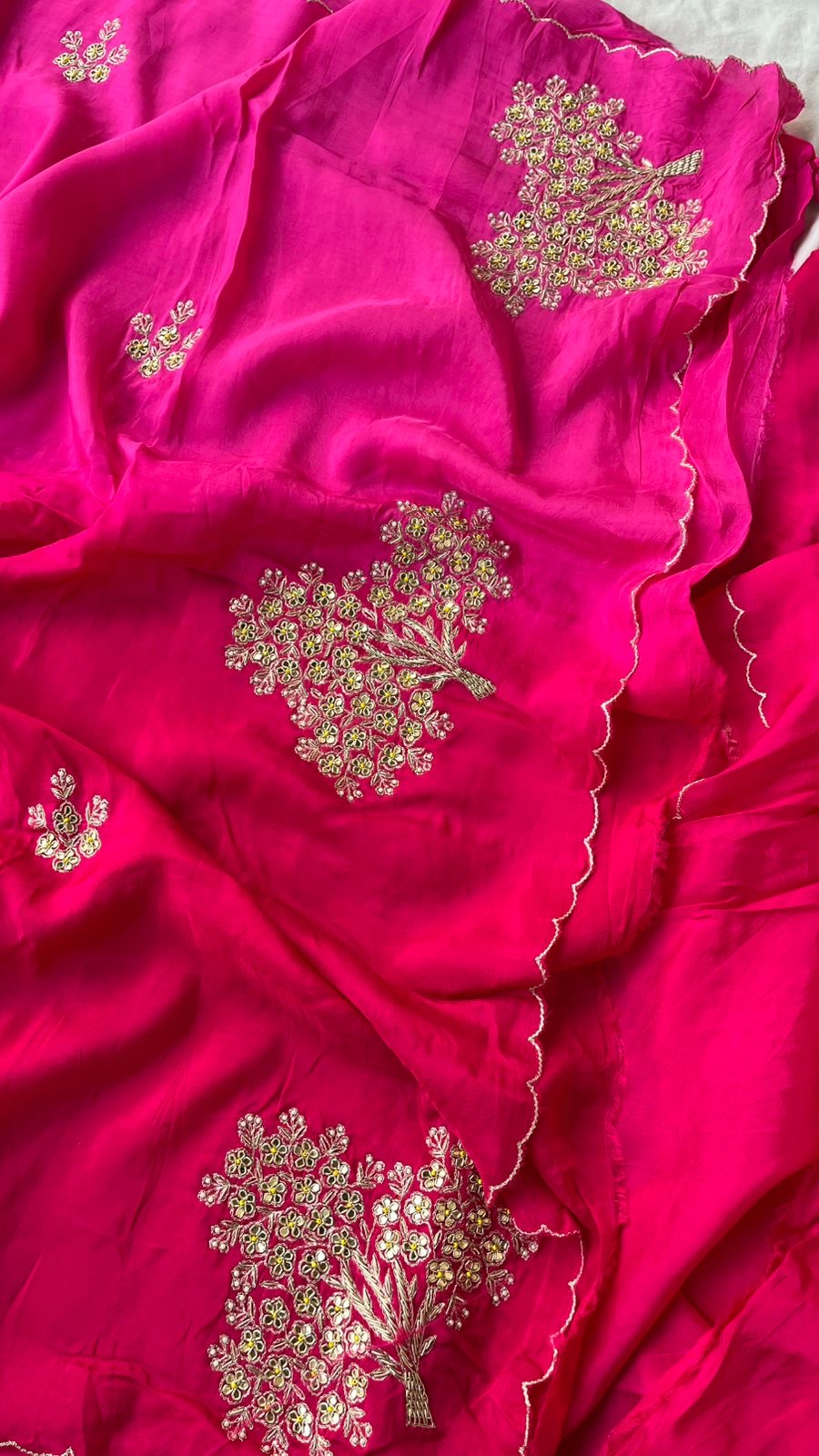 Pure munga silk ombré shaded saree with zardosi work