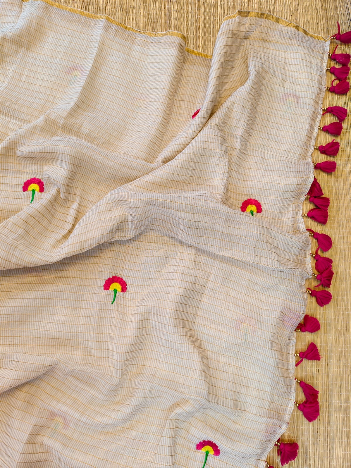 Zari checks cotton saree with embroidery