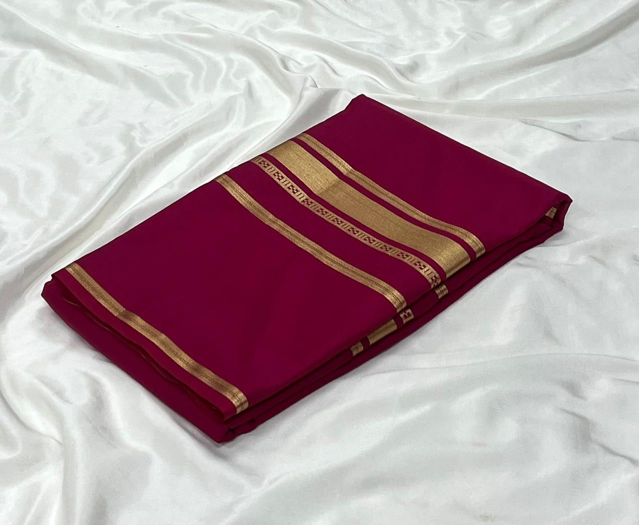 Soft semi Mysore crepe silk sarees with zari stripe broad border (Tani Malayali inspired)
