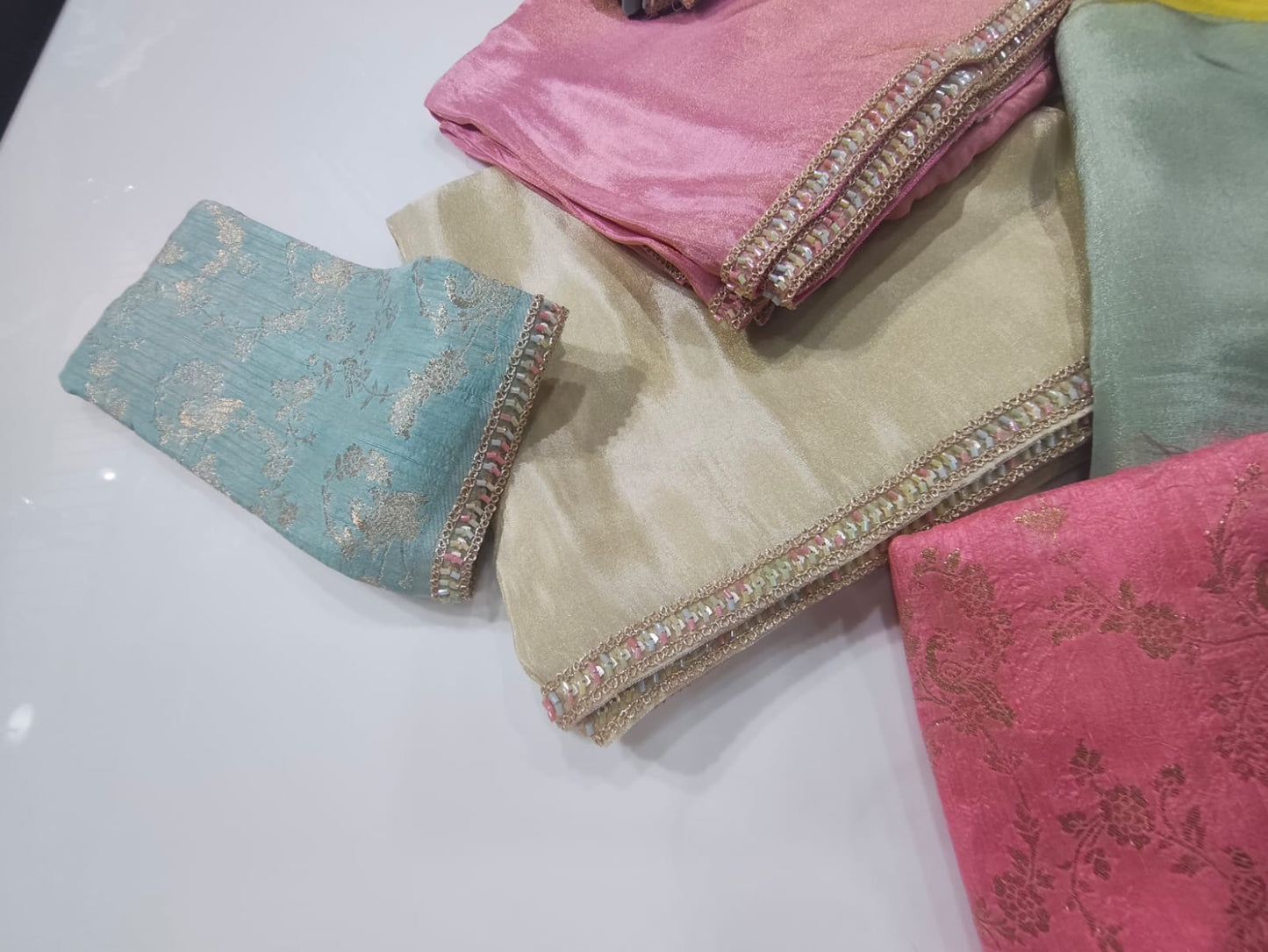 Pure tissue silk saree with handwork cutdana border and Banarasi weaving blouse