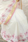 Premium Kerala cotton saree with beautiful pink floral digital prints (Prebooking 15 days)