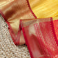 Banarasi tissue kanchi style yellow saree with contrast red border