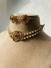 Pearl rose choker - red