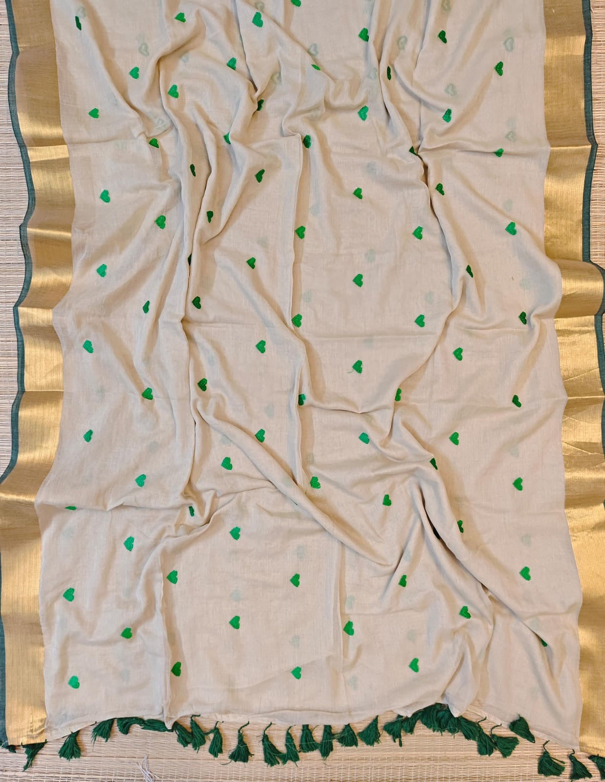 Pure authentic mul cotton saree with heart embroidery