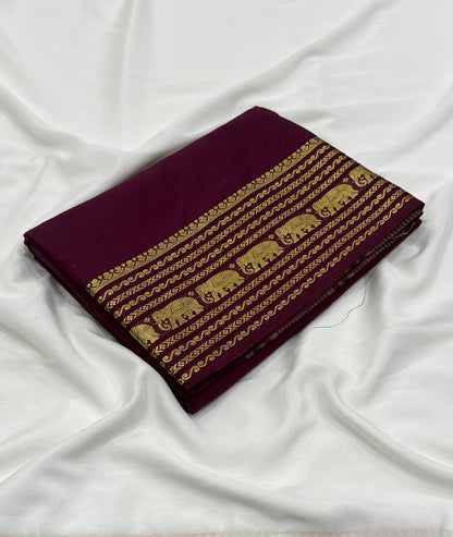 Beautiful semi Mysore silk saree with elephant weaving border