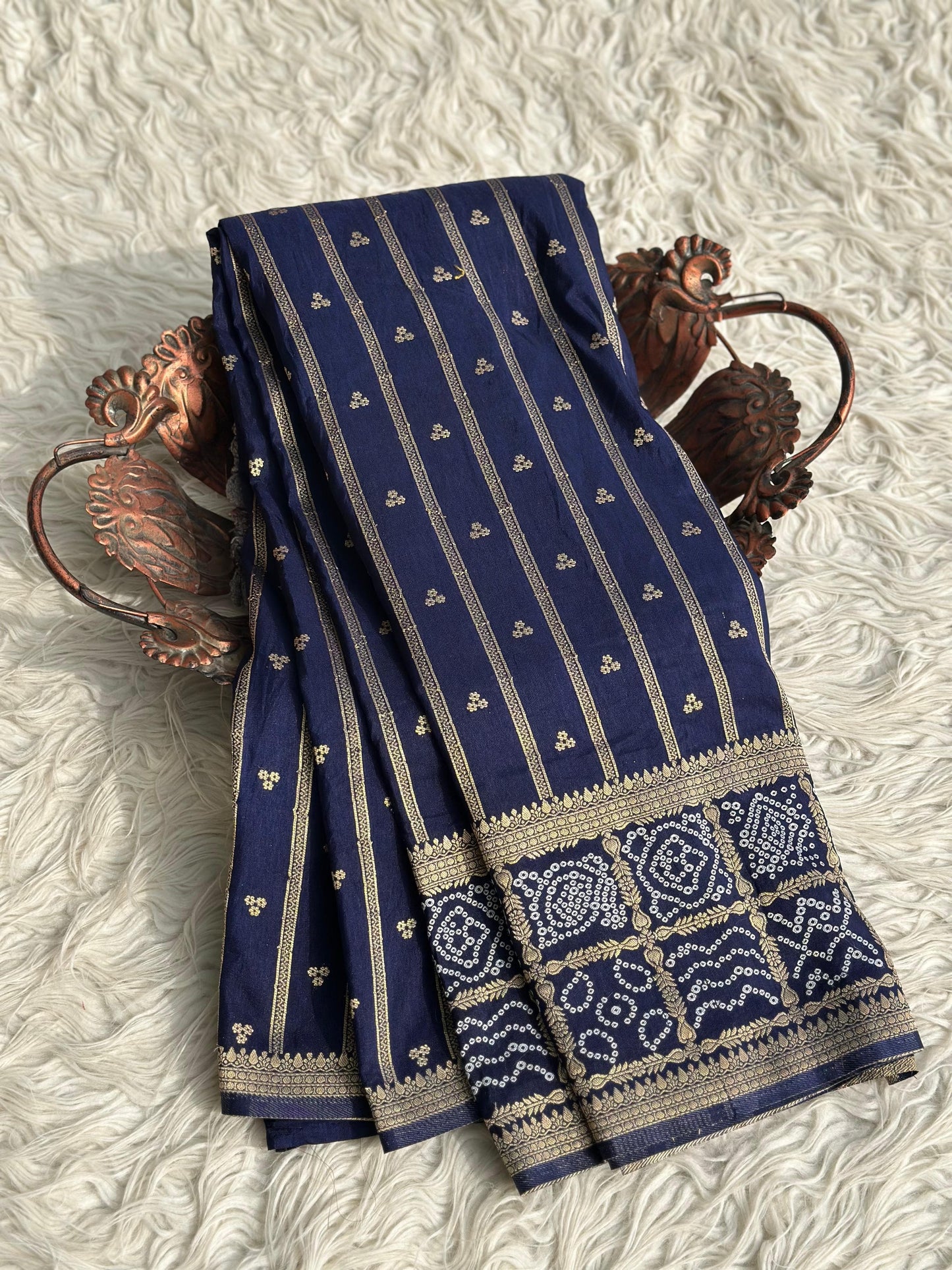 Banarasi semi Katan georgette saree with bandhini prints