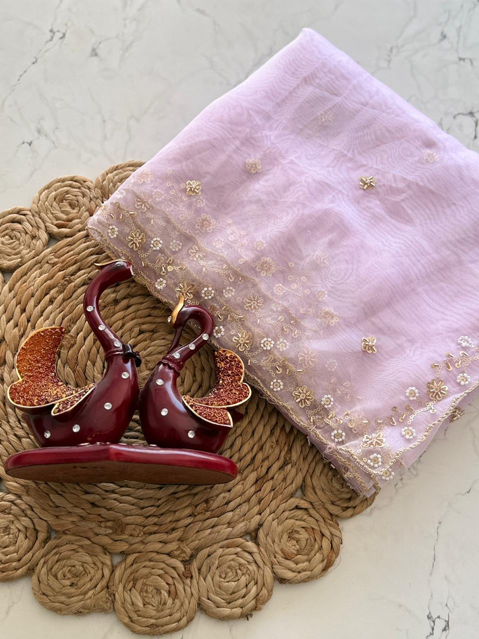Premium semi organza Tissue saree in Pastel Shades With beads Work And Scallop border