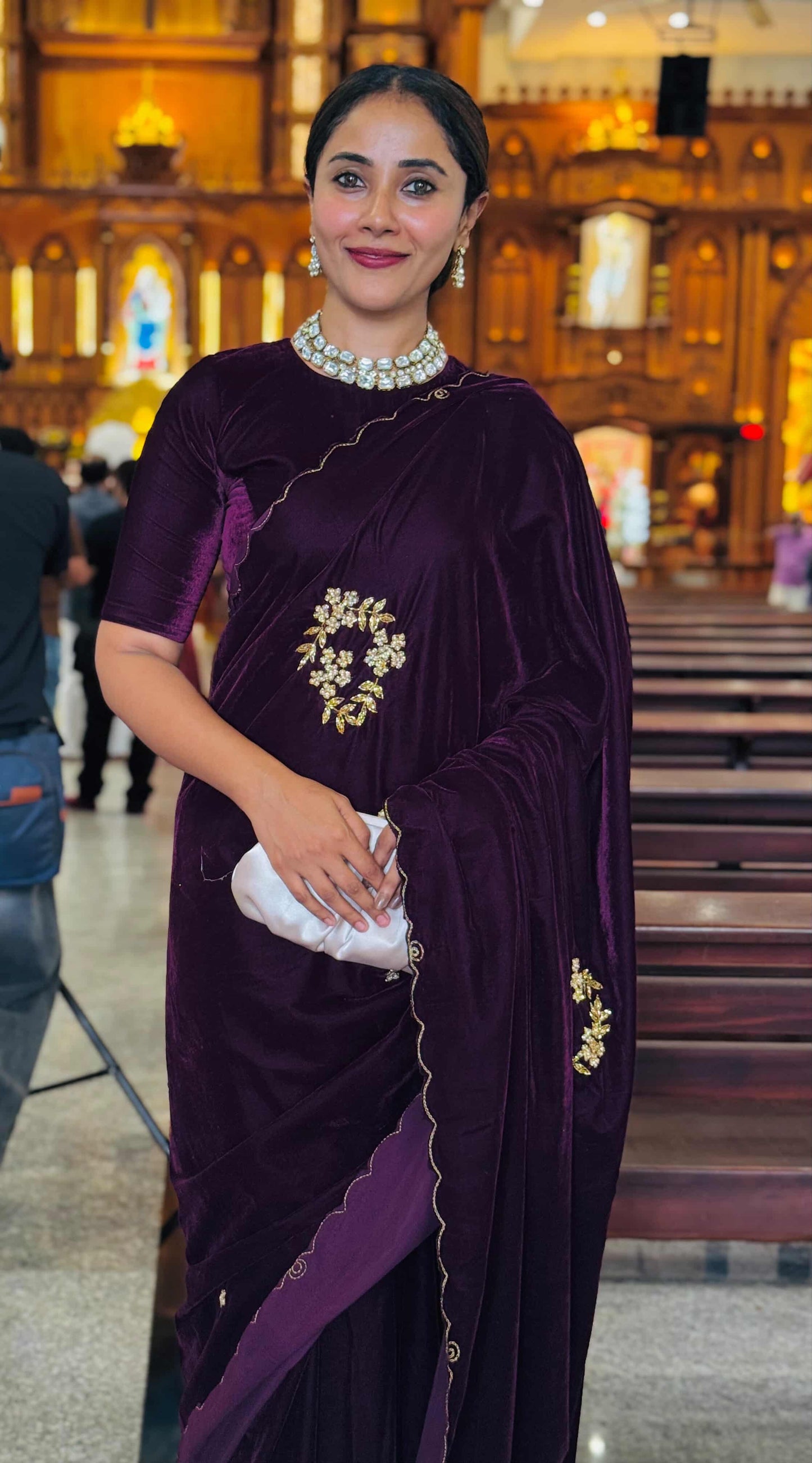 Beautiful heavy velvet saree with handwork