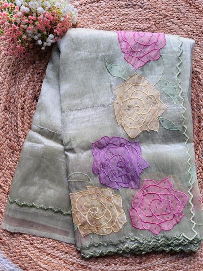 Pure organza appliqué work saree