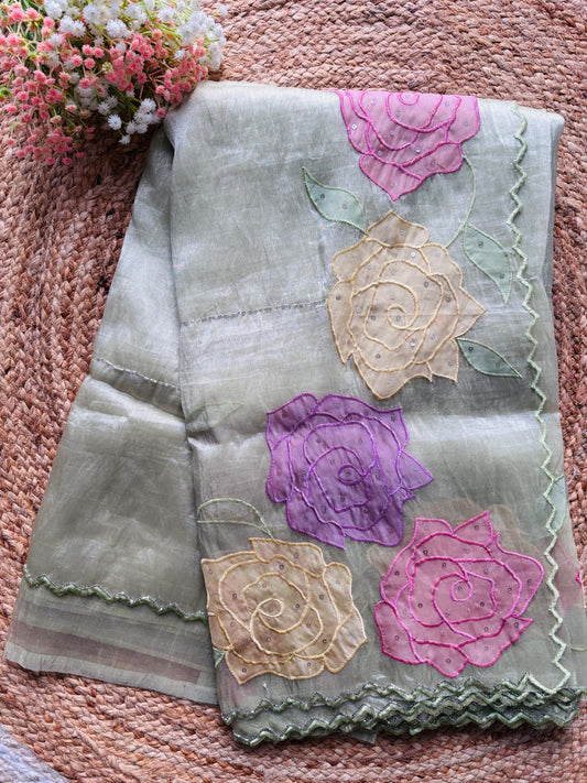 Pure organza appliqué work saree