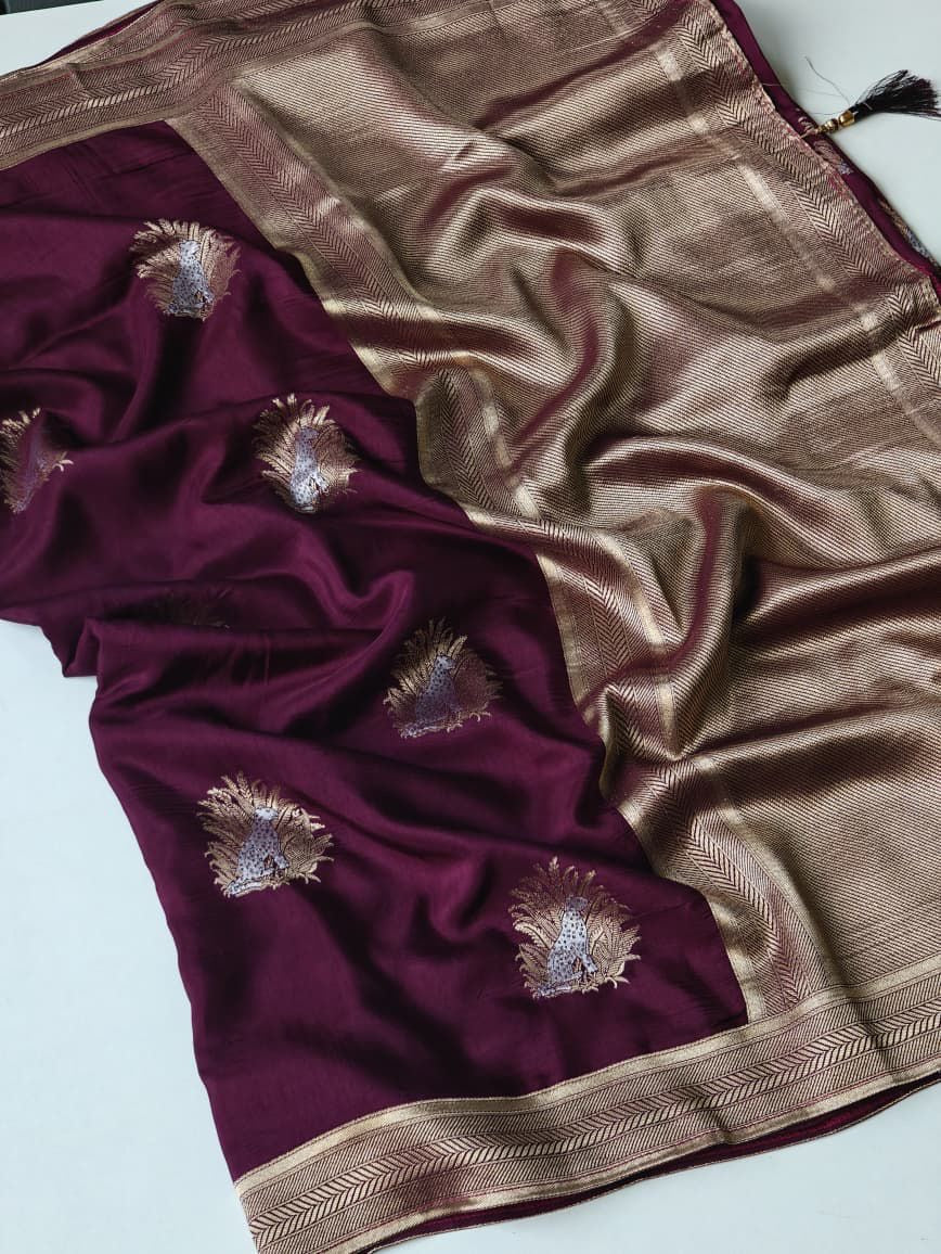 Soft viscous silk saree with jaguar motifs