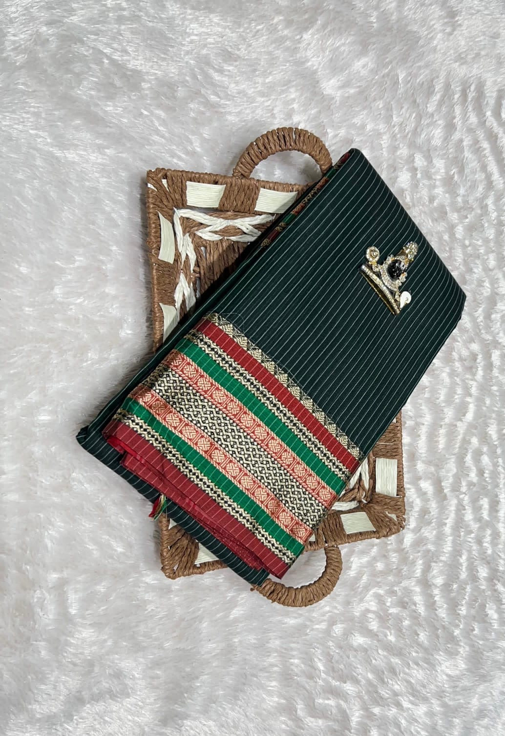 Soft Narayanpet saree with stripes and beautiful weaving border