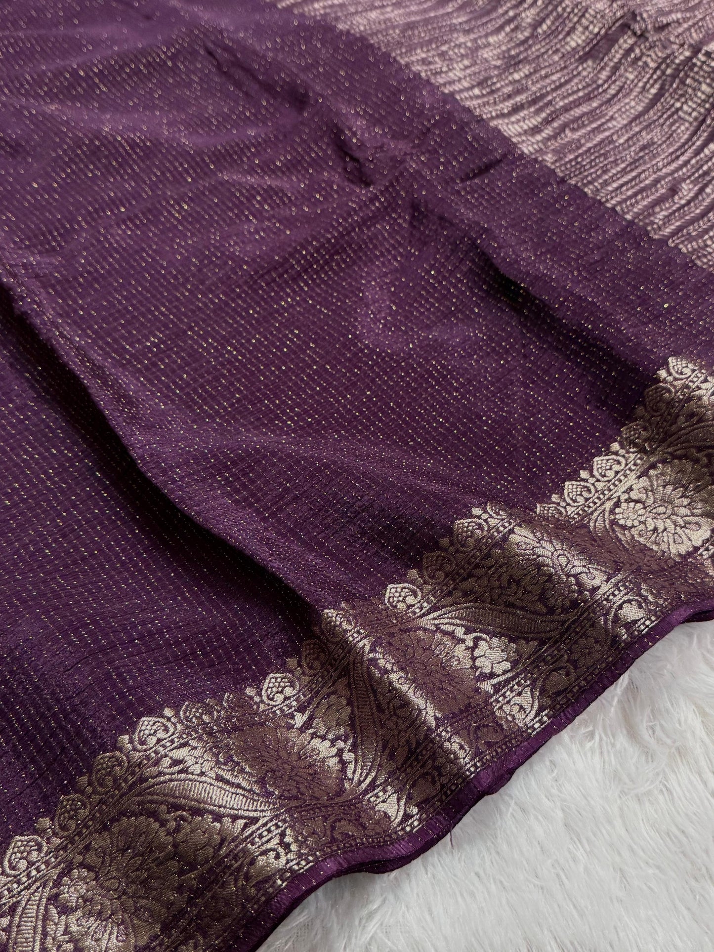 Premium viscous chinon silk with lurex zari lines
