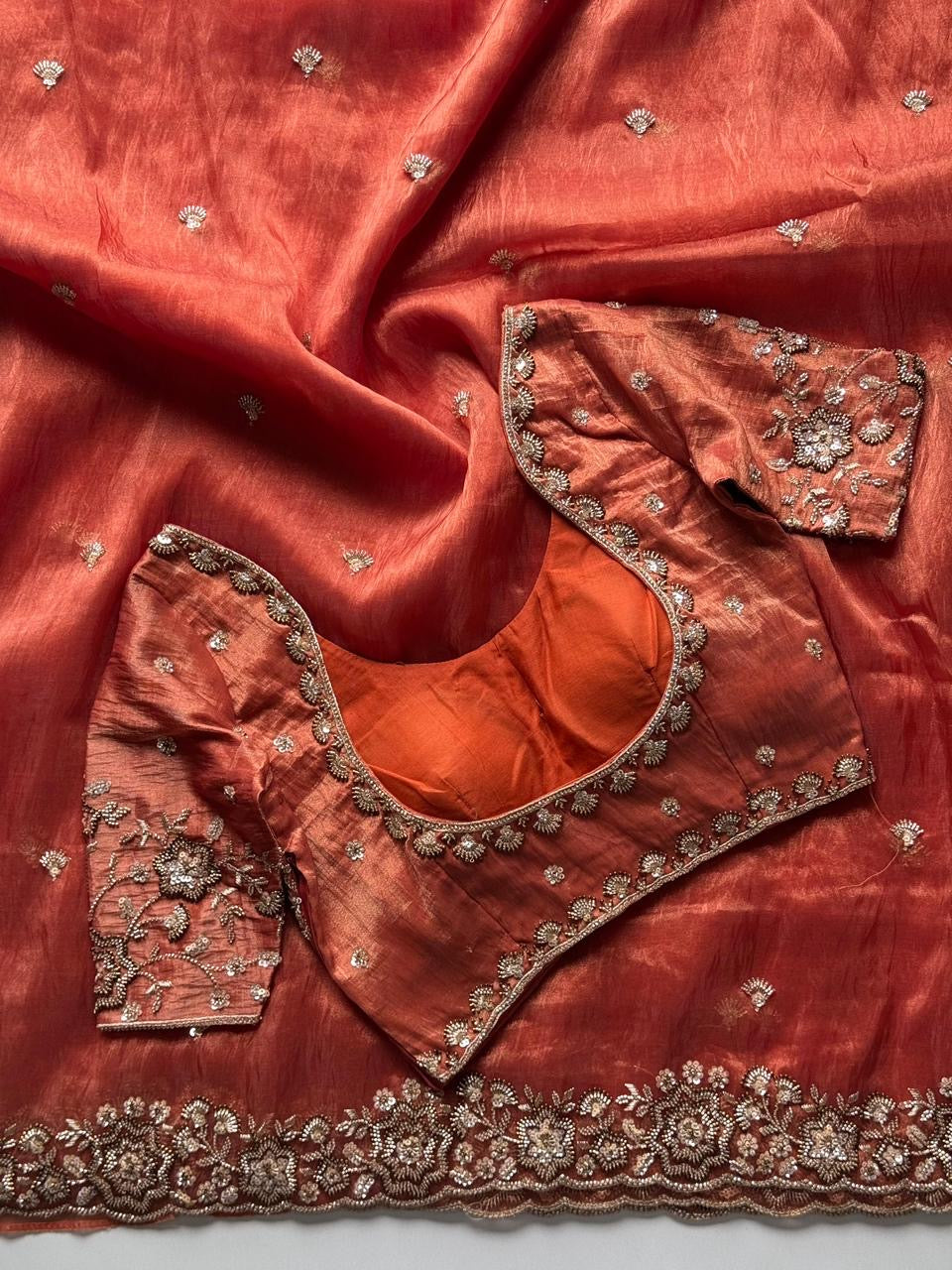 Beautiful soft organza crepe silk saree with handwork (Prebooking)