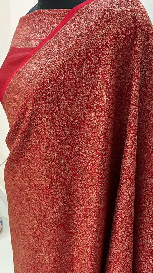 Pure khaddi handloom crepe chiffon antique brocade saree