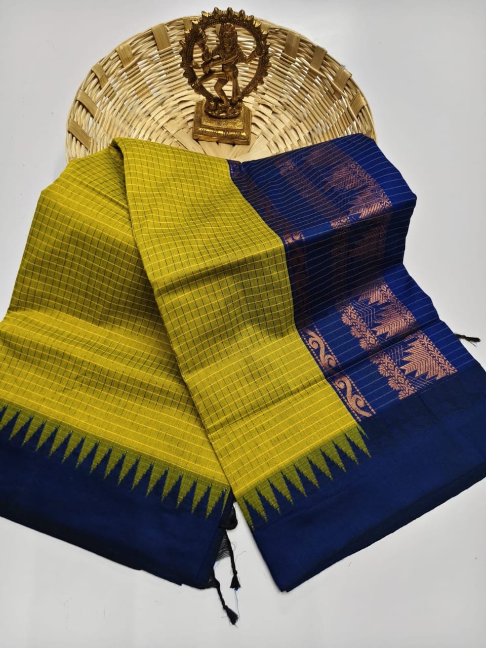 Gorgeous checked silk cotton sarees with solid temple border