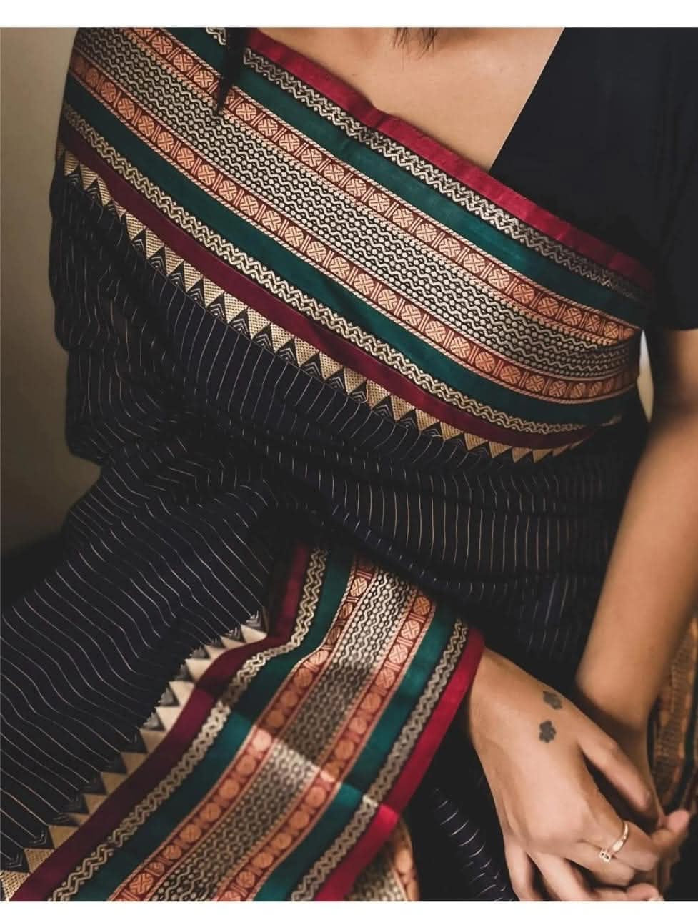 Soft Narayanpet saree with stripes and beautiful weaving border