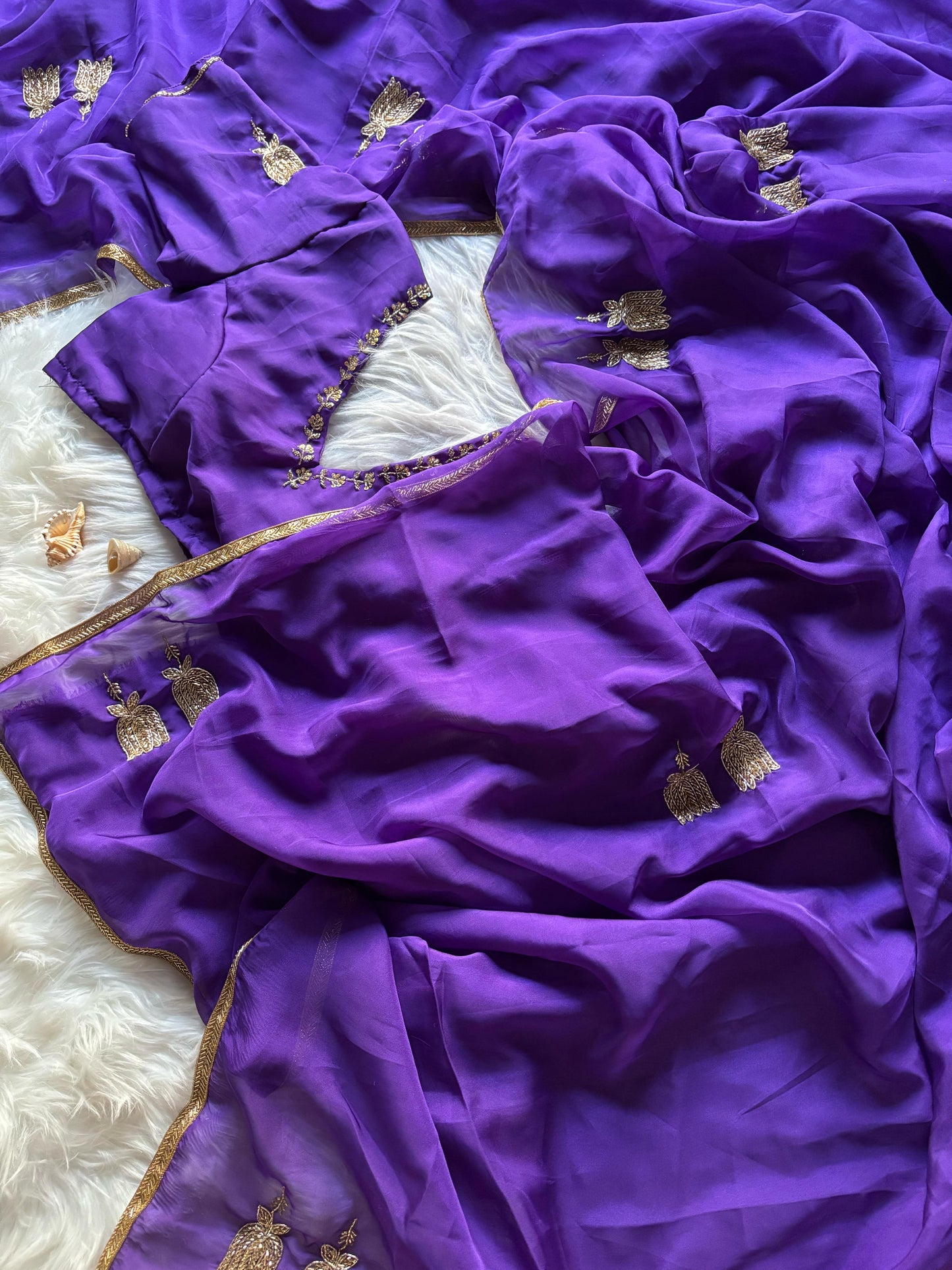 Mrunal Thakur inspired purple handwork organza saree