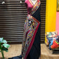 Soft viscous cotton saree with kalamkari printed border and pallu - black