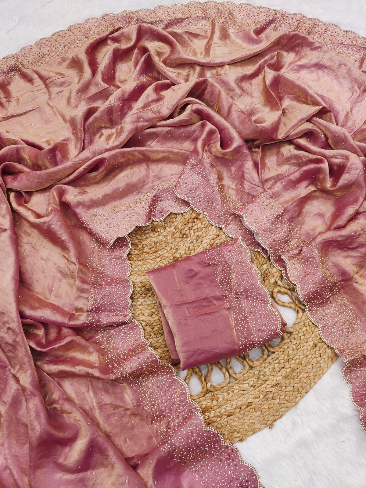 Premium space silk saree with cutdana work