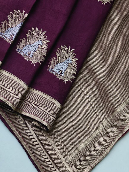 Soft viscous silk saree with jaguar motifs