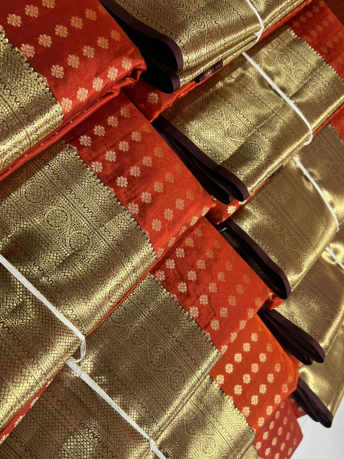 Premium semi Kanchipuram silk saree with 1000 buttas - Rust orange / coffee brown