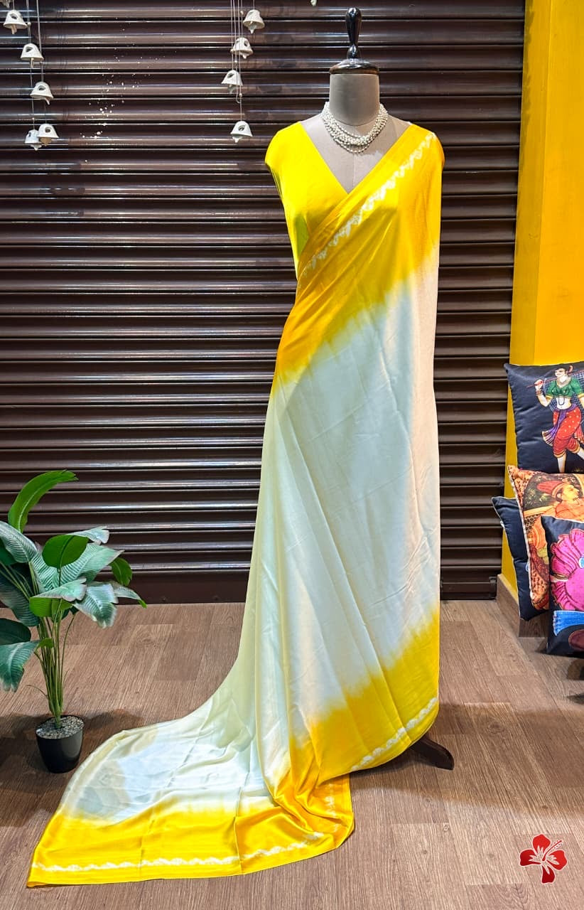 Beautiful viscous satin silk with bandhini prints - Chaitra reddy inspired