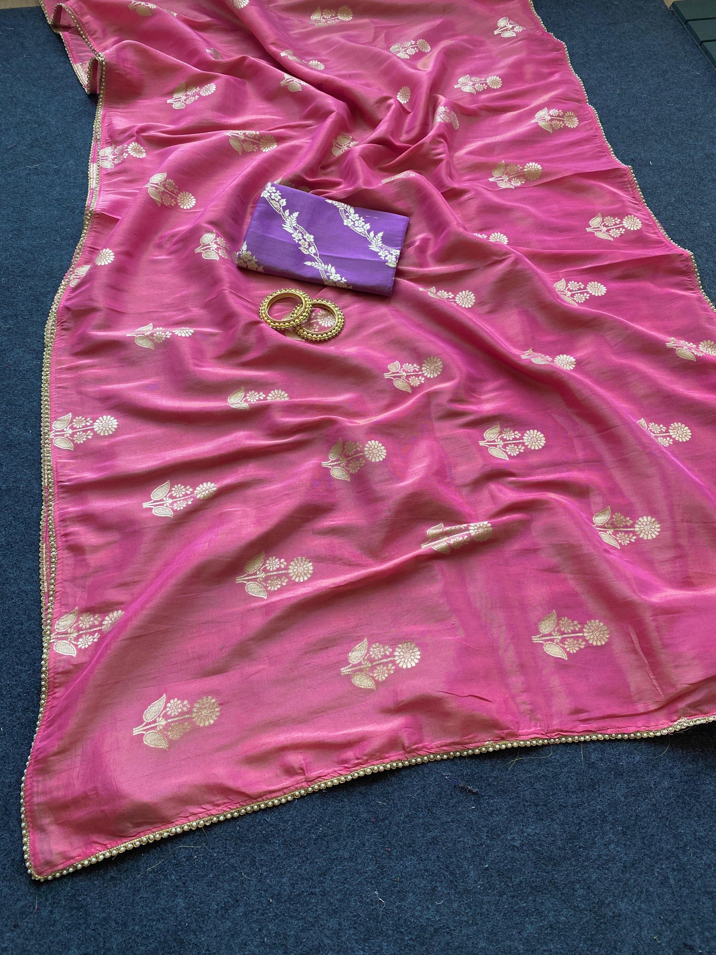 Premium Pure viscous dola silk saree with contrast blouse
