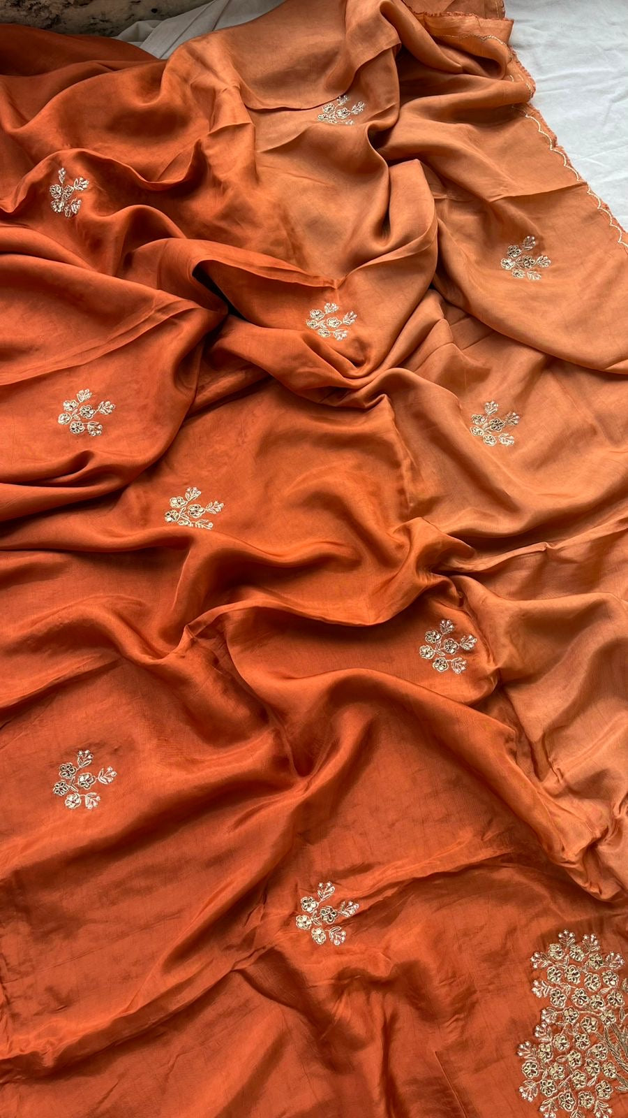 Pure munga silk ombré shaded saree with zardosi work