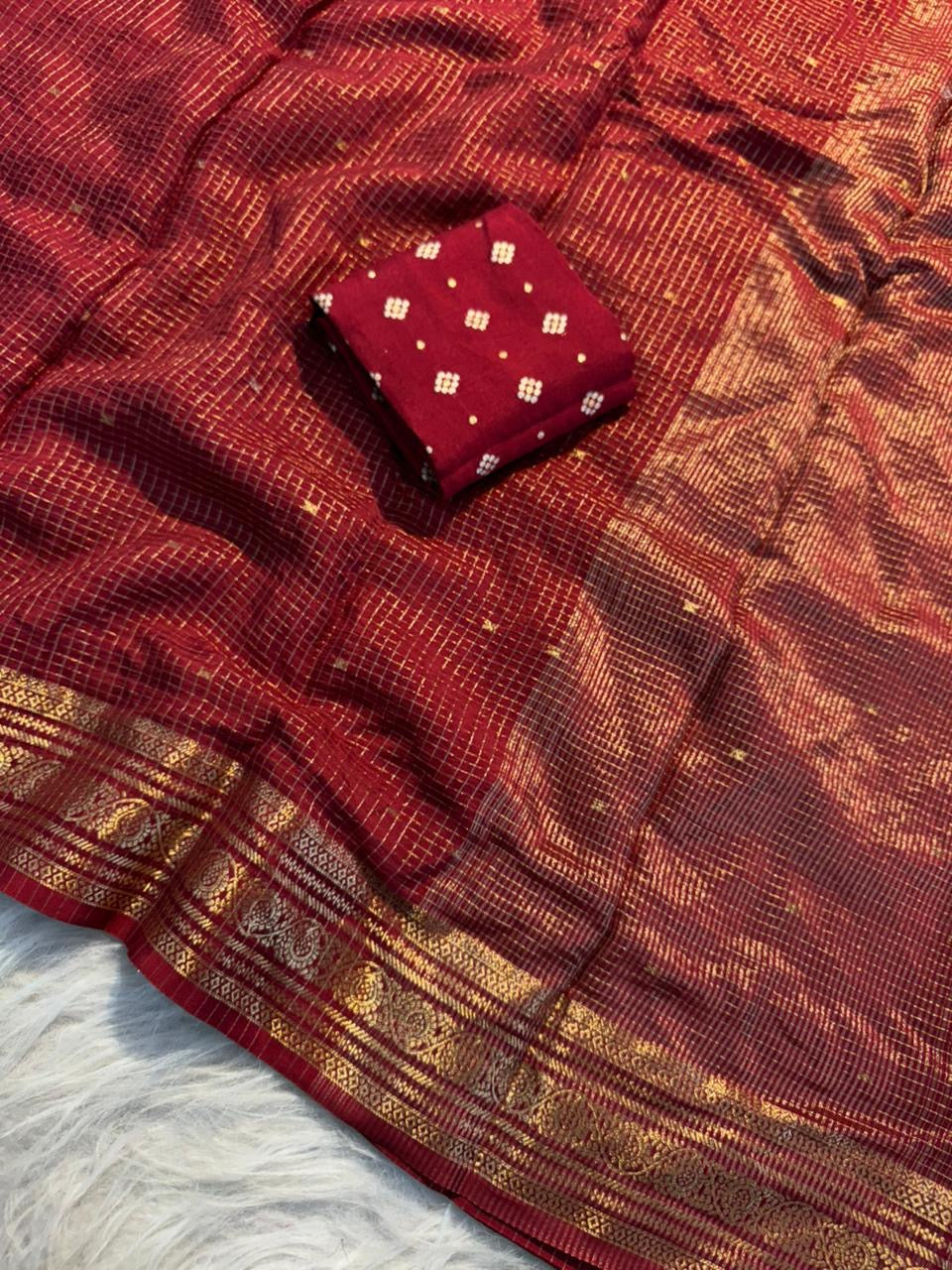 Beautiful russian viscous silk saree with checks
