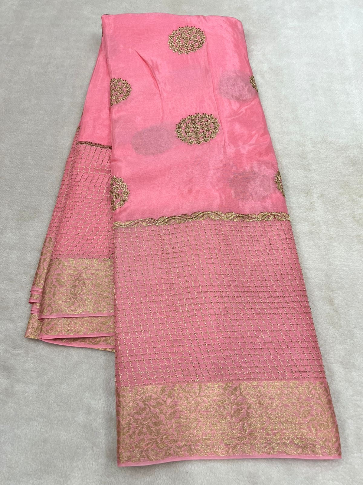 Diwali collections! Pure chinon silk saree with daman work!