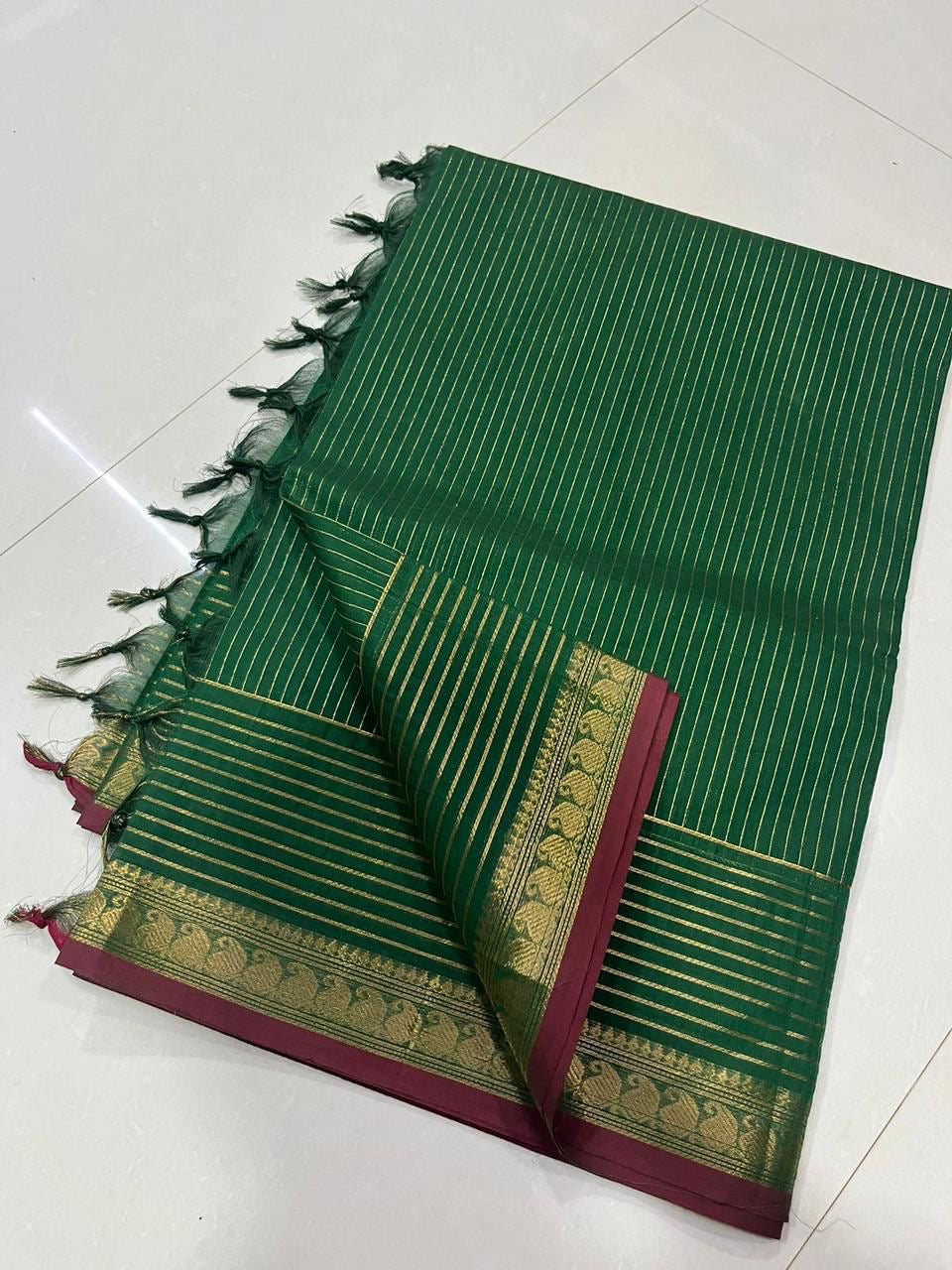 Beautiful black pure kanchi cotton vairaoosi saree with zari stripes and small mango border