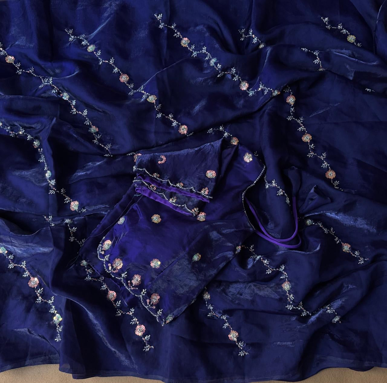 Soft Fendy satin organza silk saree
