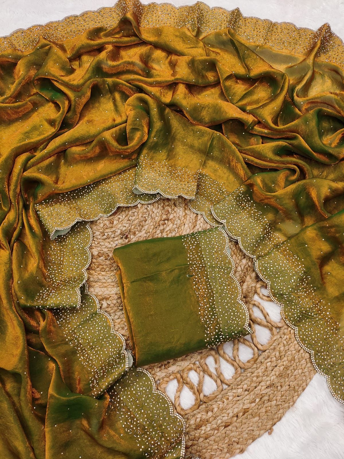 Premium space silk saree with cutdana work