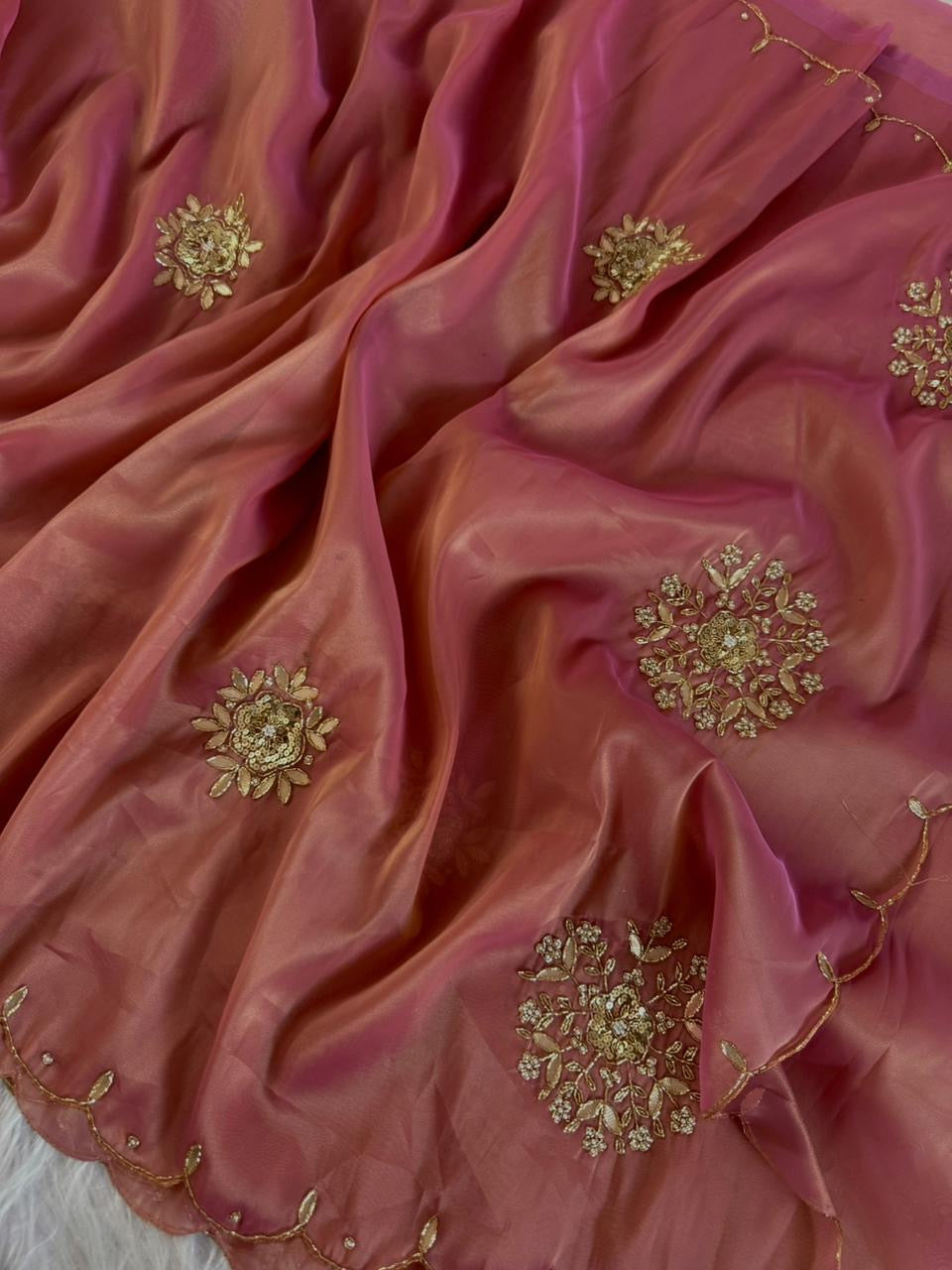 Soft two tone tissue silk with sequins and gotta patti work