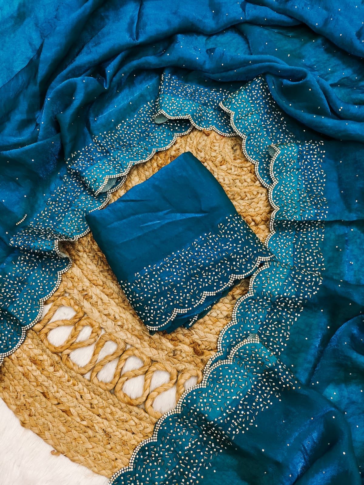 Premium space silk saree with cutdana work