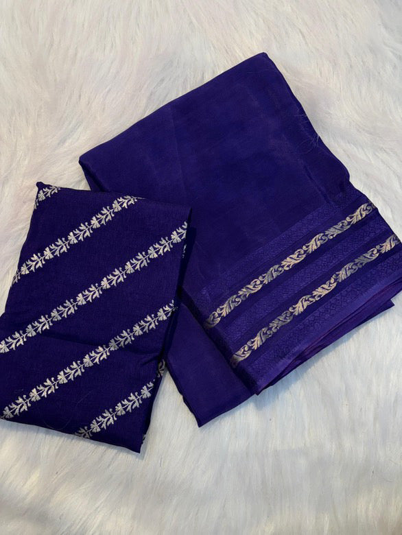 Soft viscous chinon with striped weaves in border