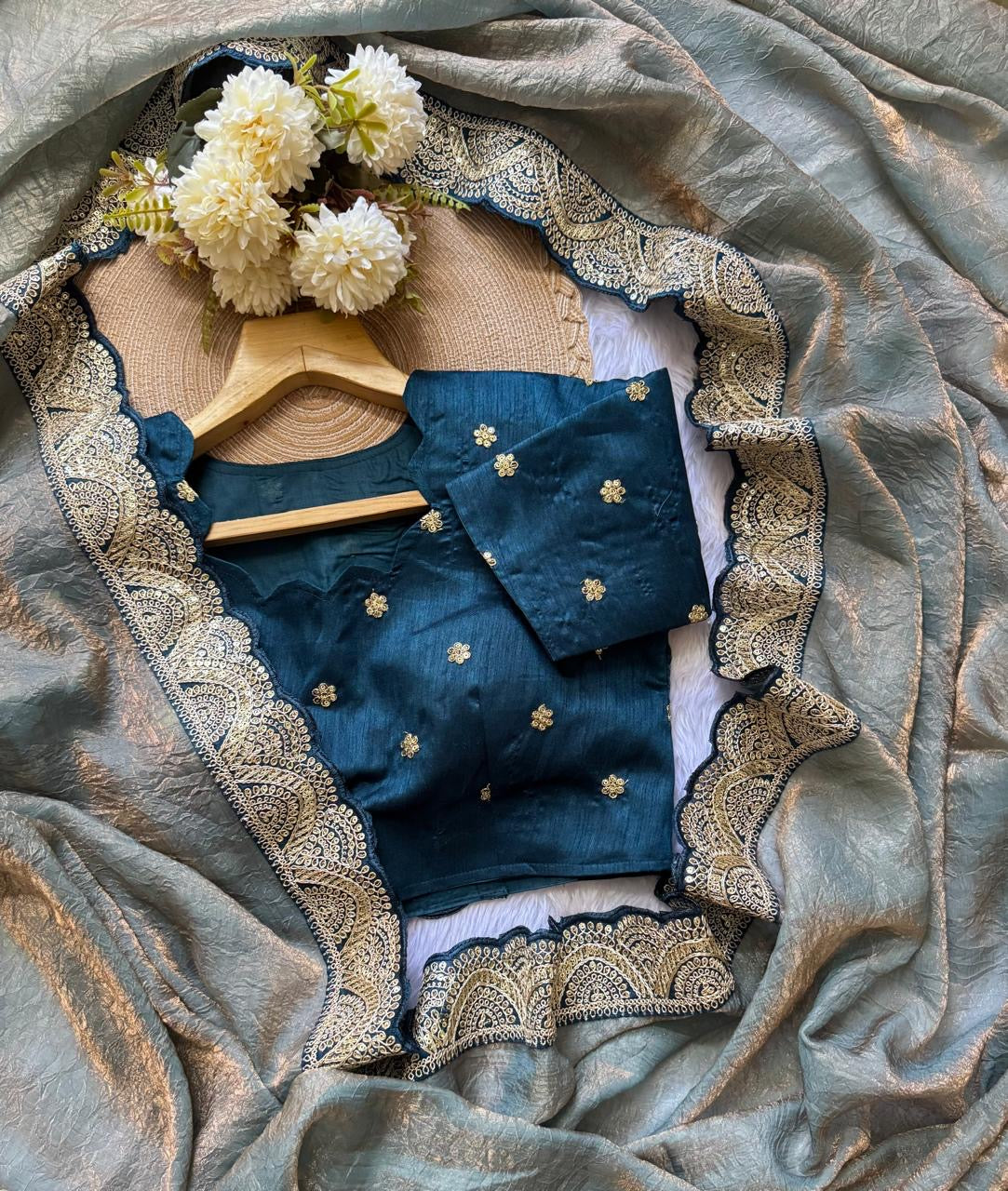 Space silk saree with lace border