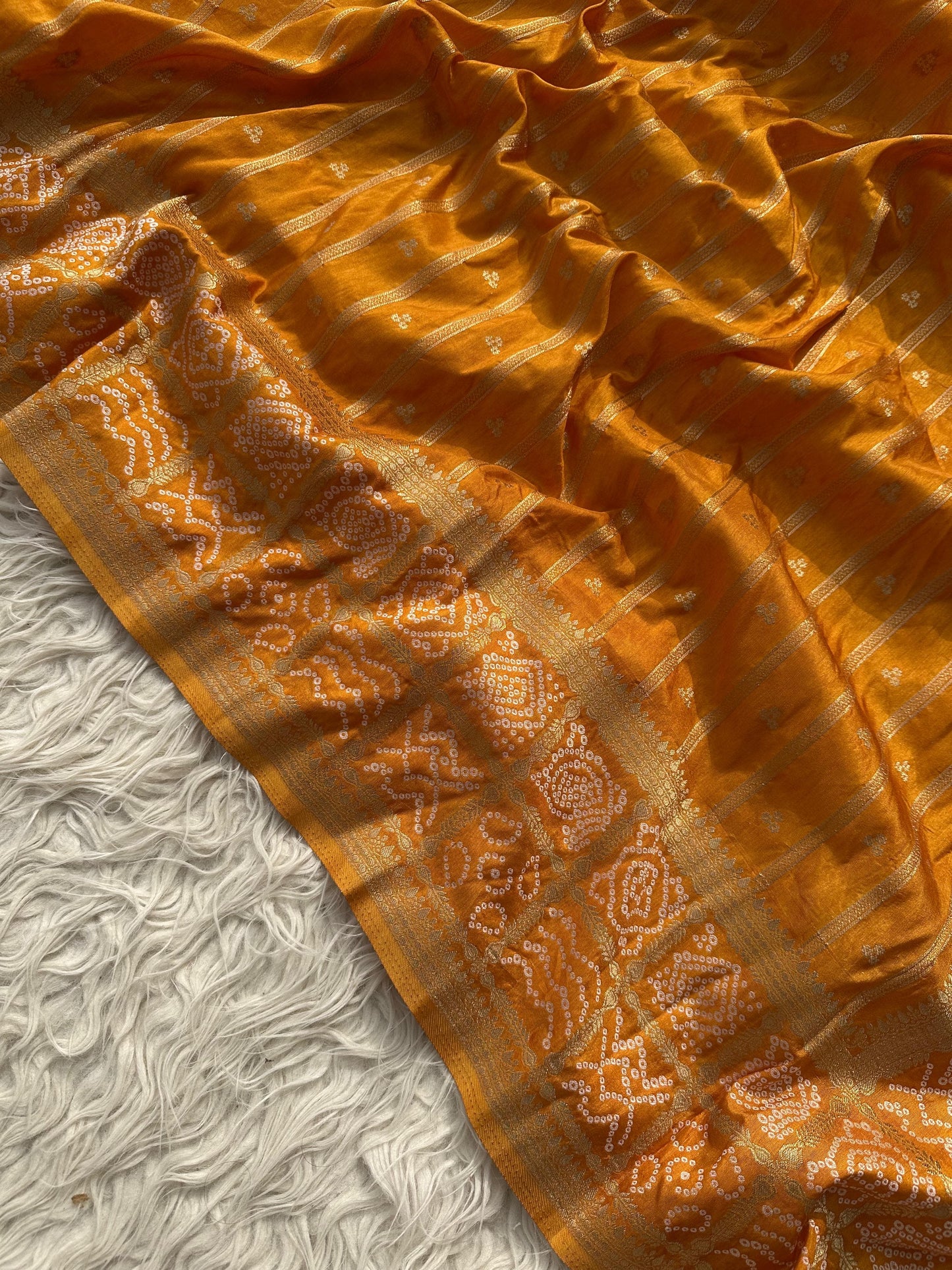 Banarasi semi Katan georgette saree with bandhini prints