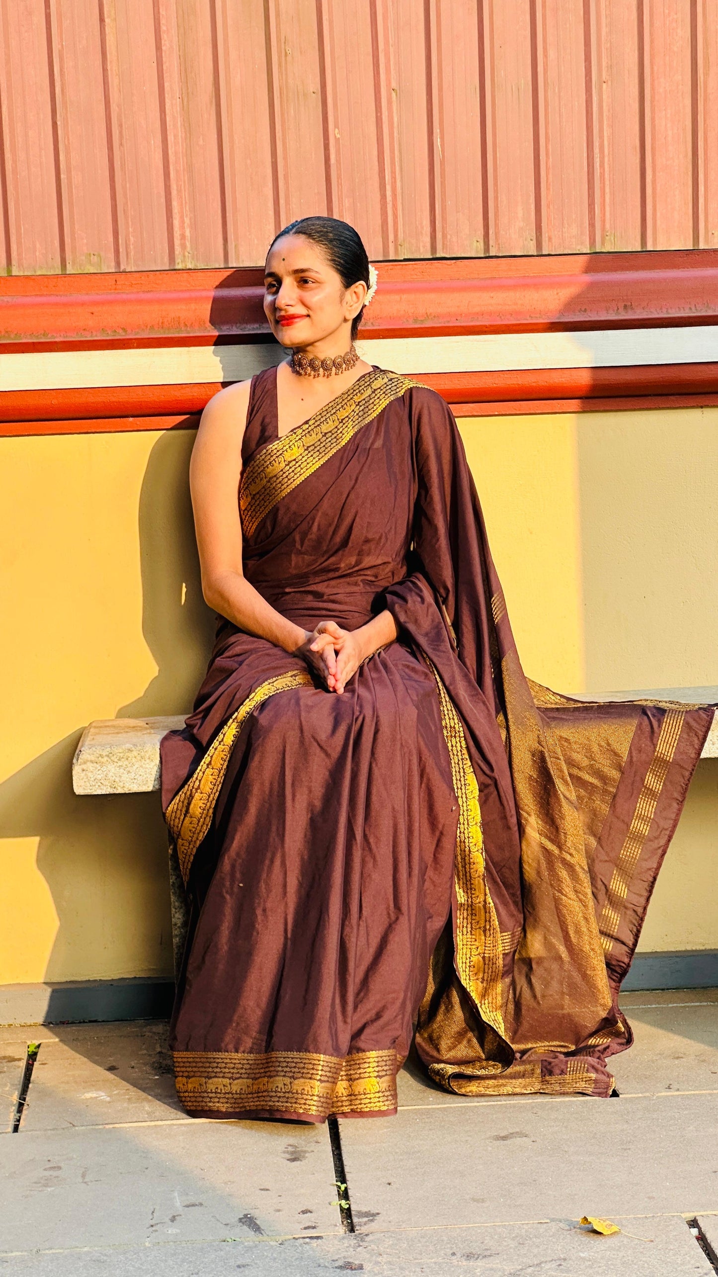 Beautiful semi Mysore silk saree with elephant weaving border