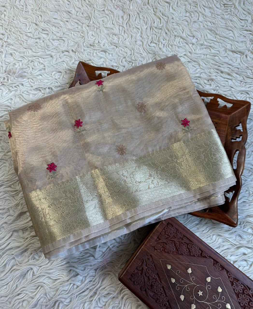 Beautiful semi Banarasi tissue silk embroidered saree